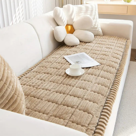 Plush Flannel Sofa Cover with Pleated Edges
