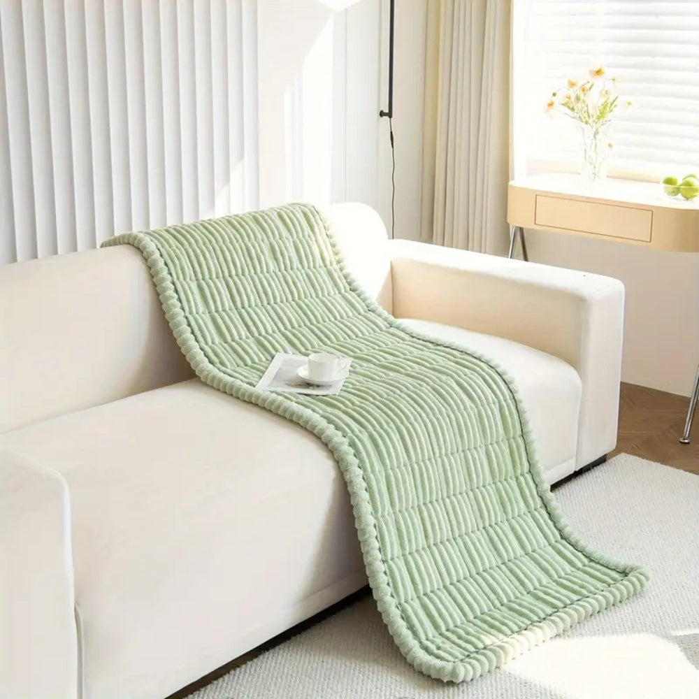 Plush Flannel Sofa Cover with Pleated Edges