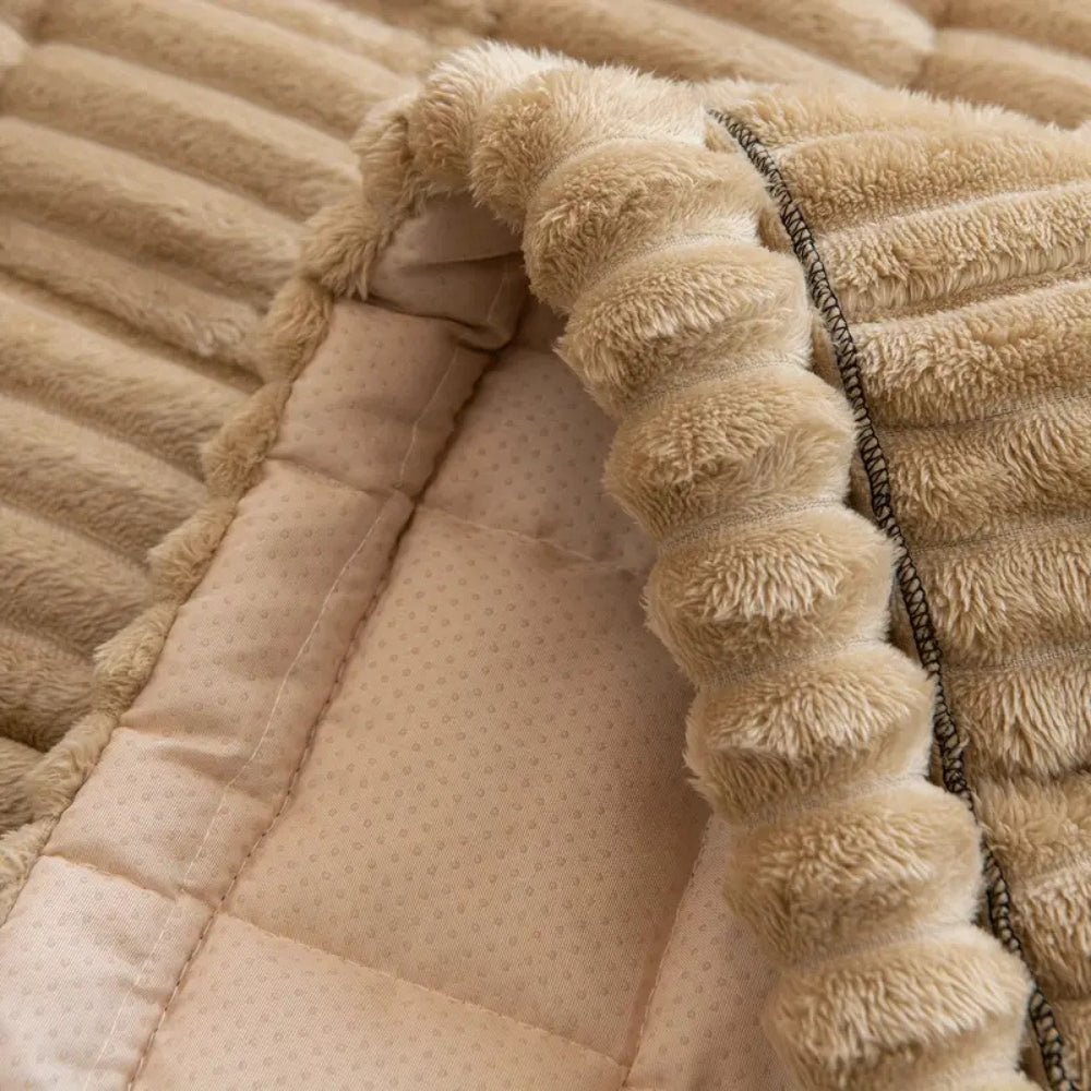 Plush Flannel Sofa Cover with Pleated Edges