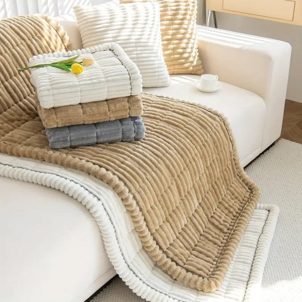 Plush Flannel Sofa Cover with Pleated Edges