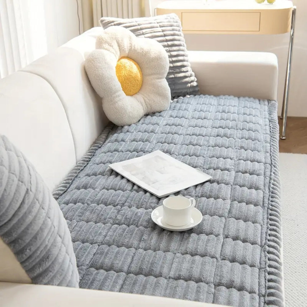 Plush Flannel Sofa Cover with Pleated Edges