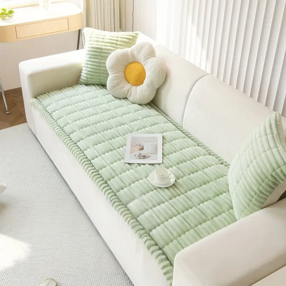 Plush Flannel Sofa Cover with Pleated Edges