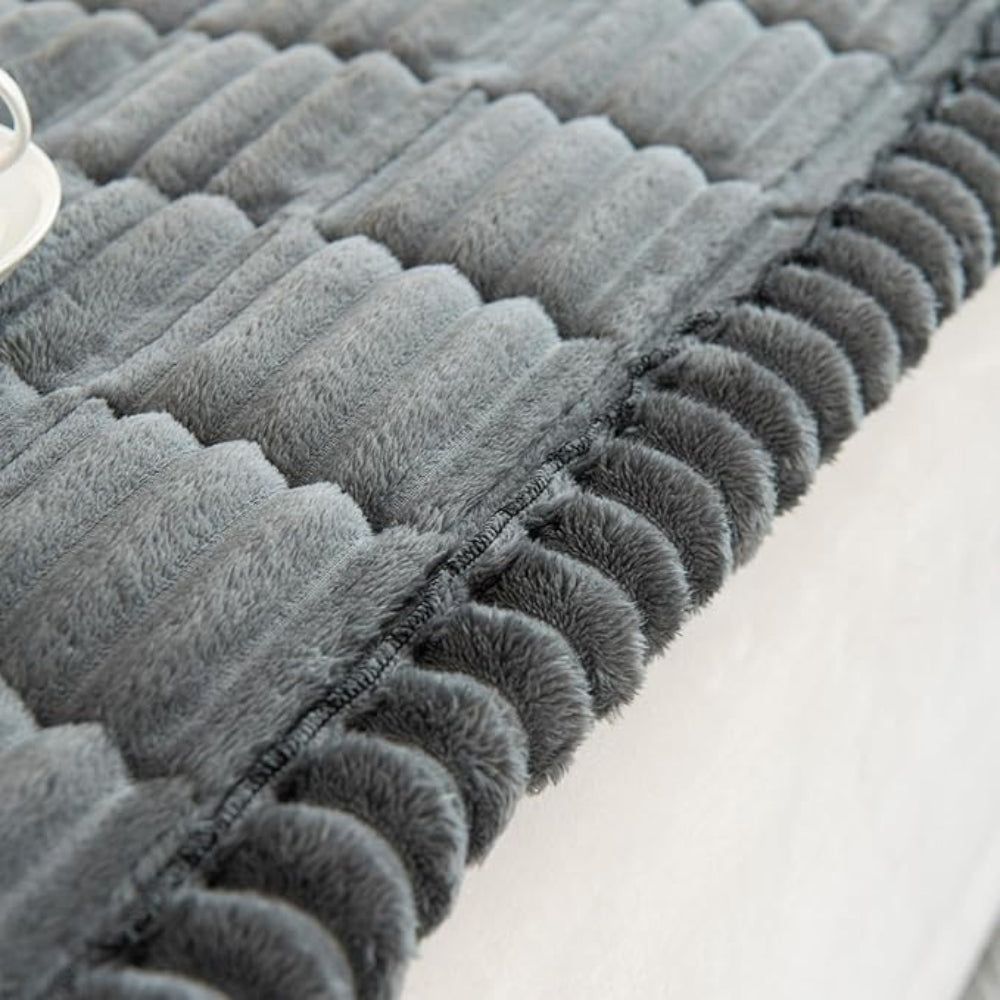 Plush Flannel Sofa Cover with Pleated Edges