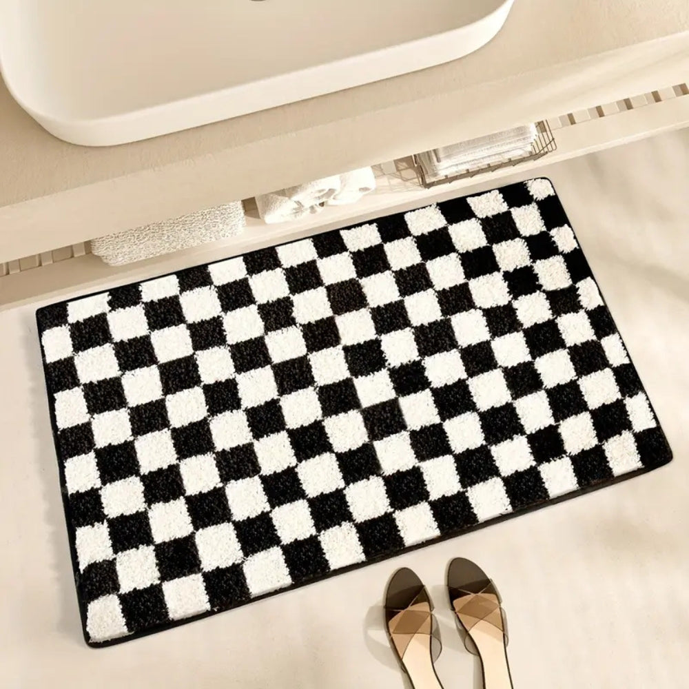 Plush Microfiber Checkered Bath Mat