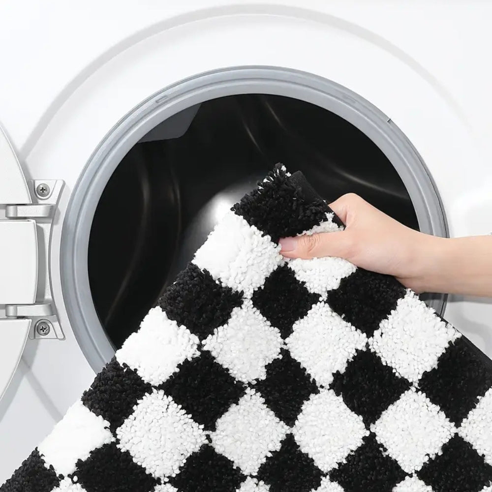 Plush Microfiber Checkered Bath Mat