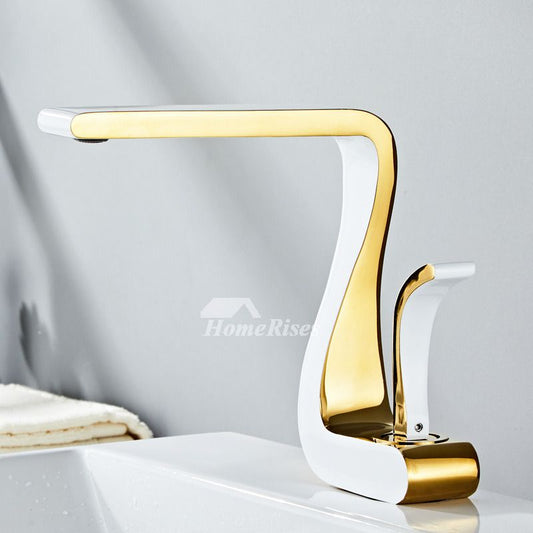 Polished Gold Single Handle Bathroom Sink Faucet in Brass
