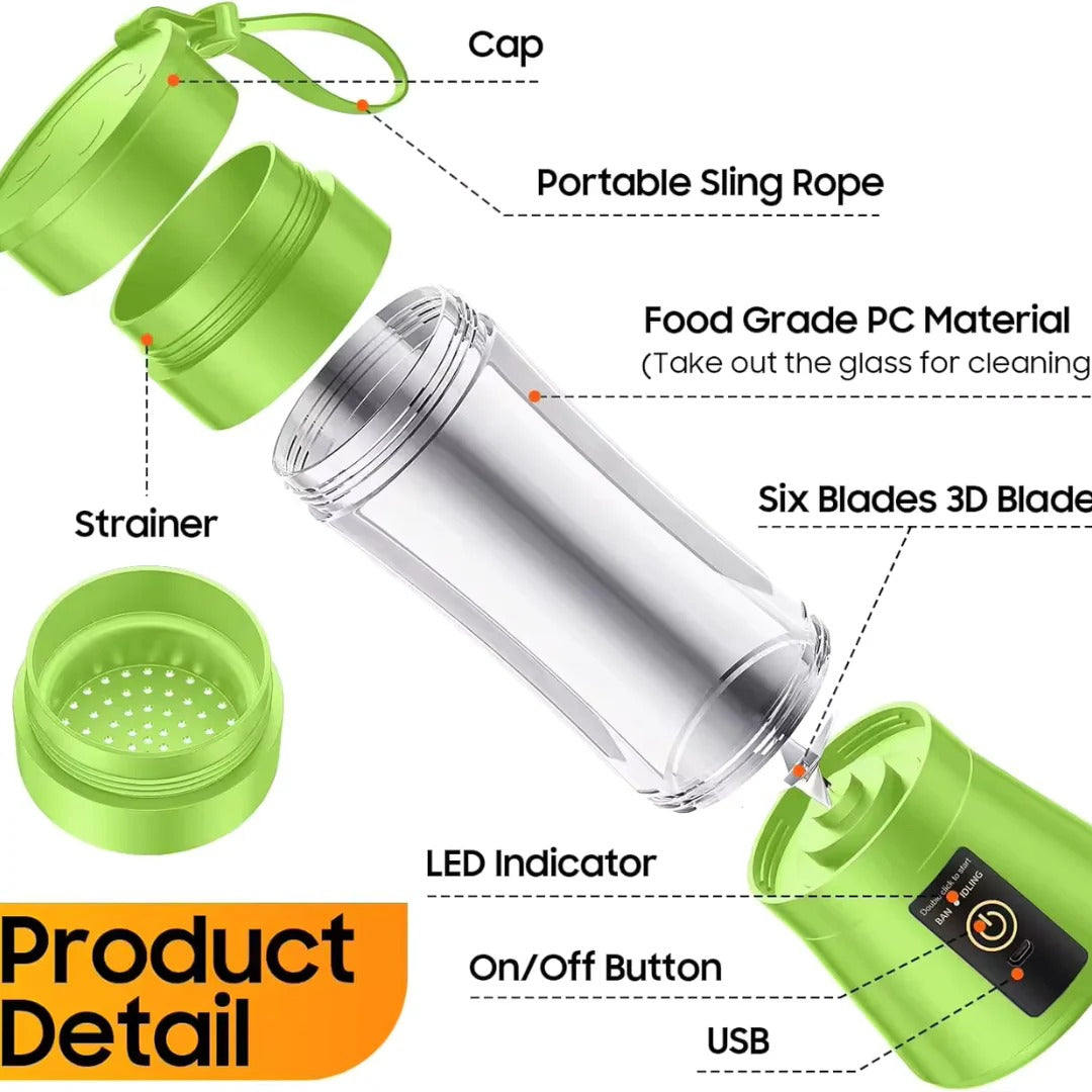 Portable Rechargeable Mini Electric Juicer Blender, 12 oz, One-Touch Operation, Easy to Clean