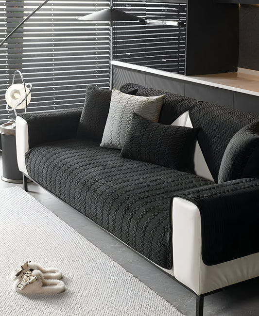 Plush Velvet Sofa Cover with Non-Slip Geometric Design