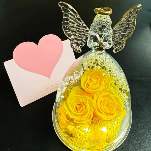 Preserved Rose Glass Angel Figurine with LED Lights