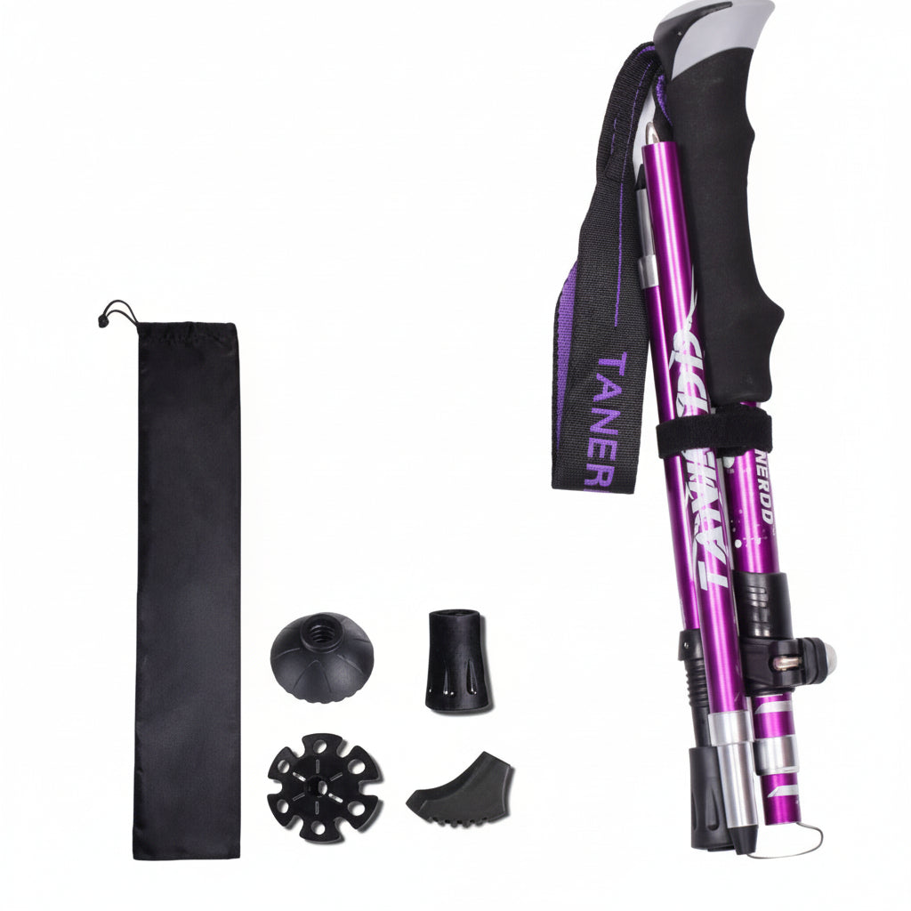 Adjustable Lightweight Aluminum Trekking Poles - Foldable Telescopic Hiking Support