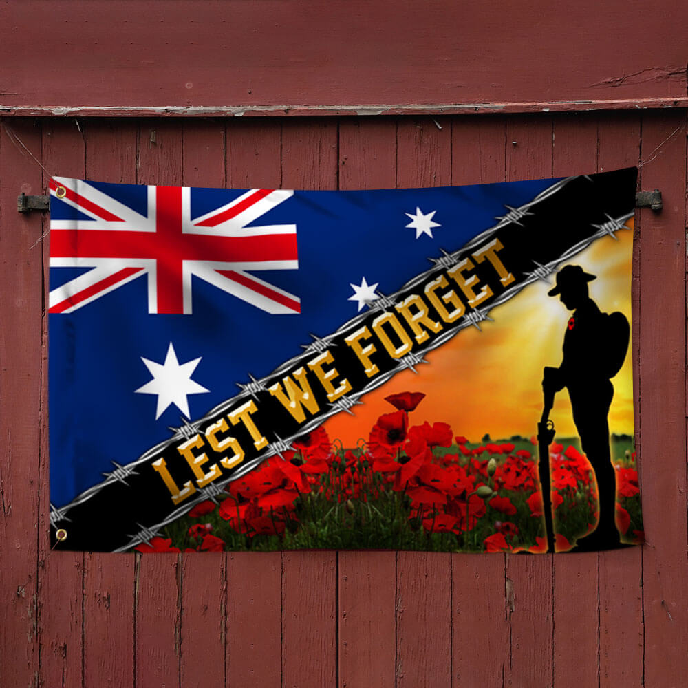 Australia Day Remembrance Flag with Poppy, Double-Sided Canvas Grommet Flag