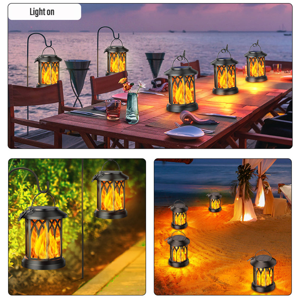 Solar Hanging Lanterns with Flickering Flame Effect - Weather Resistant (2-Pack)