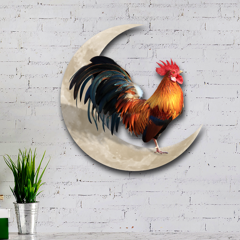 Rooster and Moon Metal Wall Sign, Customizable Farm Decor