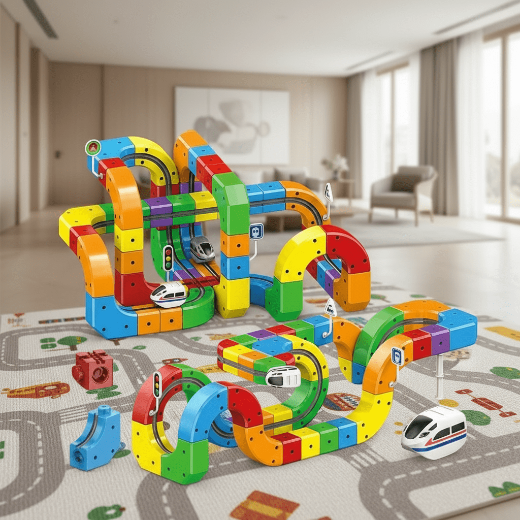 3D Train Building Set with Rechargeable Locomotive for Kids