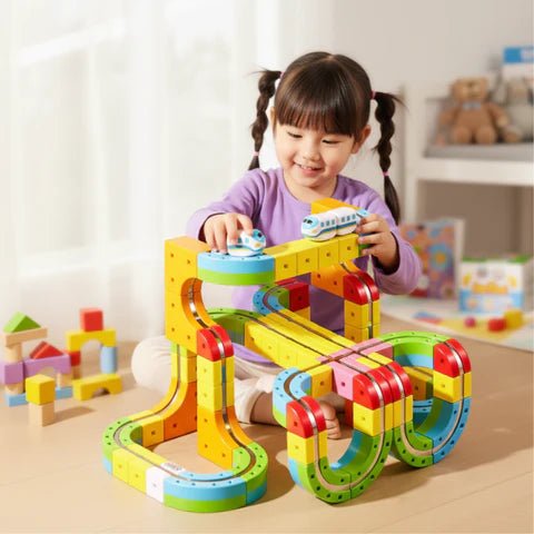 3D Train Building Set with Rechargeable Locomotive for Kids