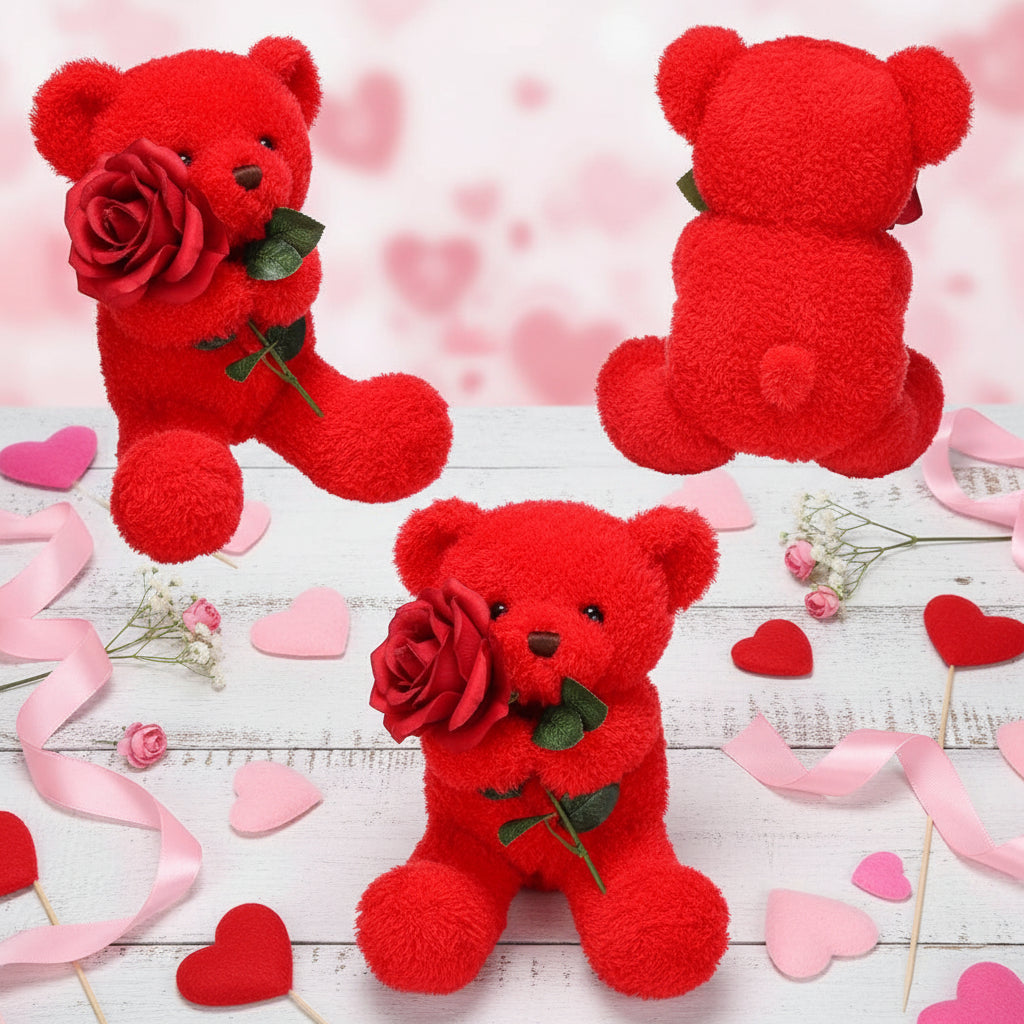 Plush Valentine Bear Stuffed Animal with Rose