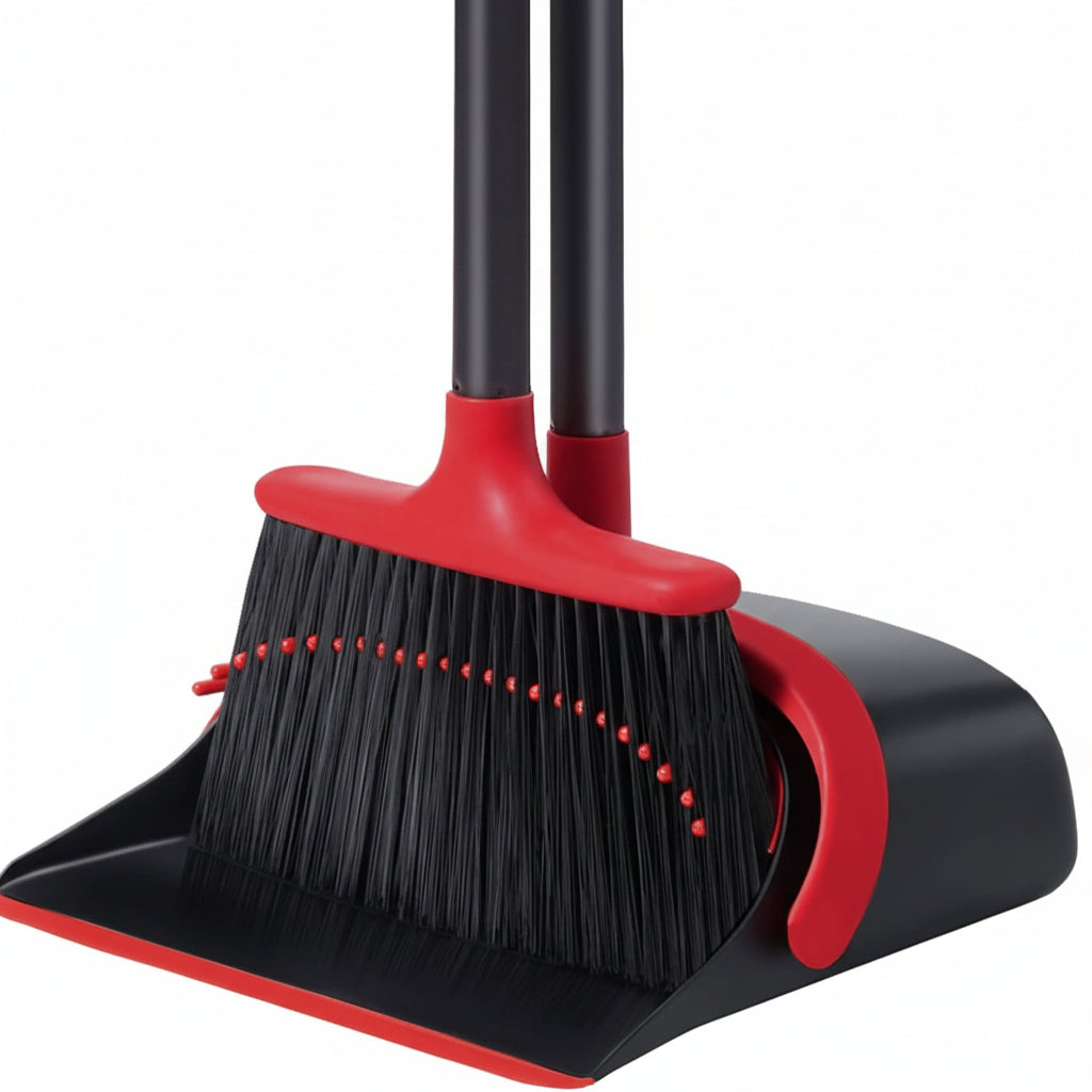 Self-Cleaning Broom and Dustpan Set with Adjustable Handle