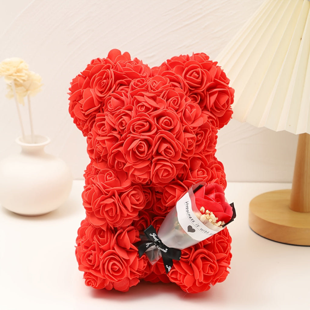 Rose Bear with Lifelike Artificial Flowers for Romantic Decor