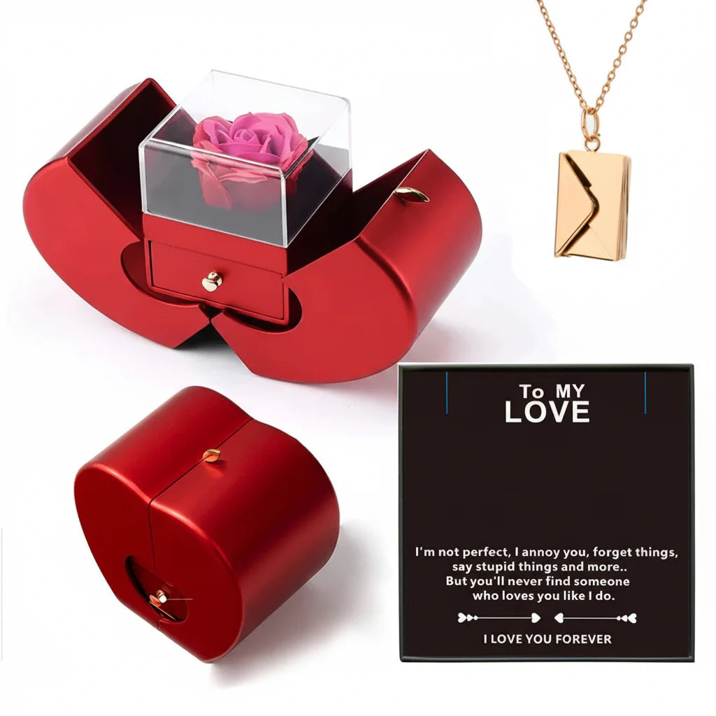Apple Jewelry Box with Preserved Rose - Timeless Valentine's Gift