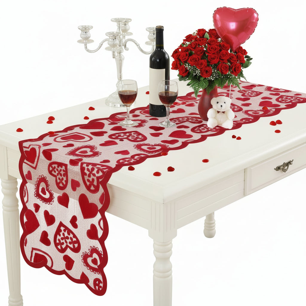 Red Heart Table Runner for Valentine's Day Decor