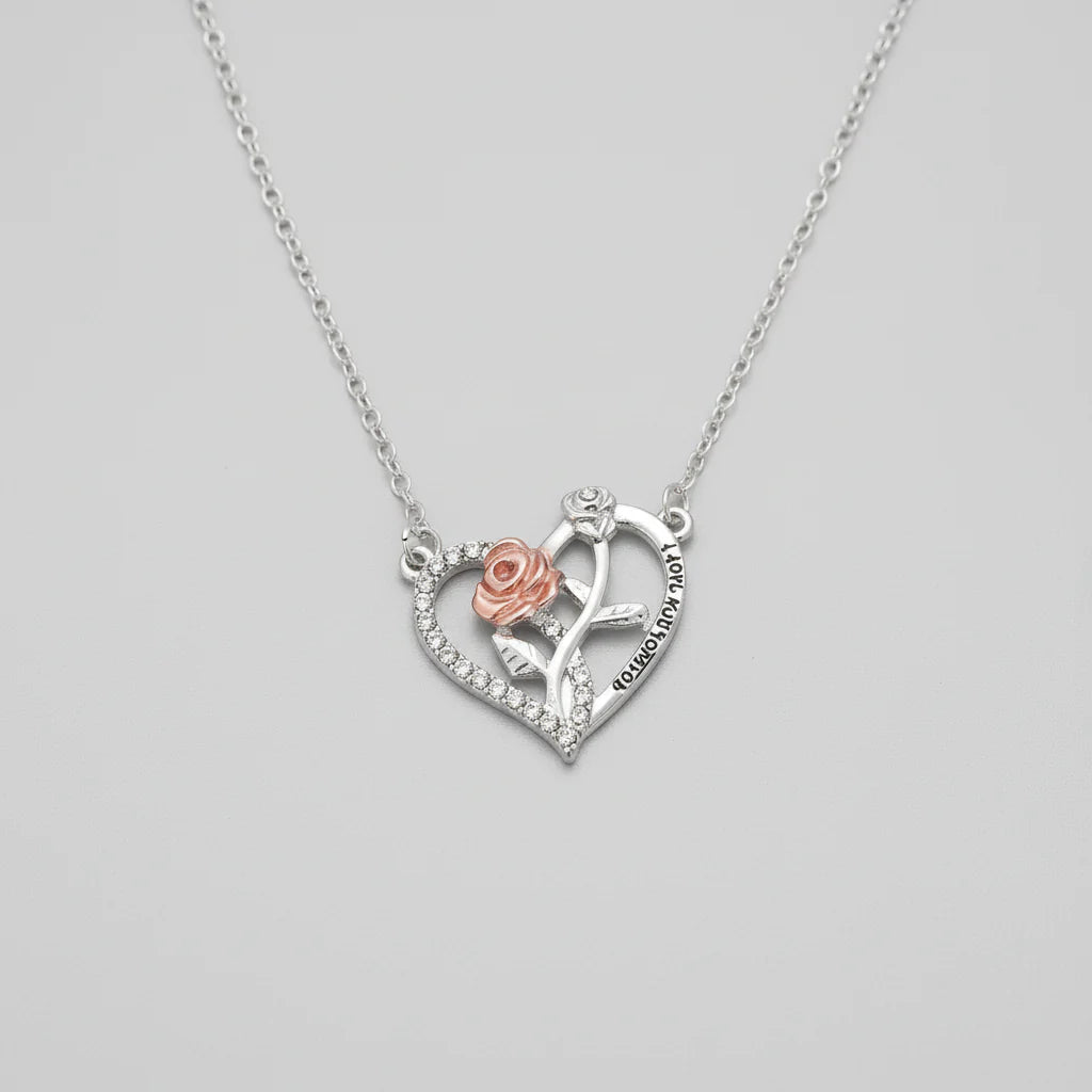 I Love You Forever Bear Necklace with Rose in Gift Box