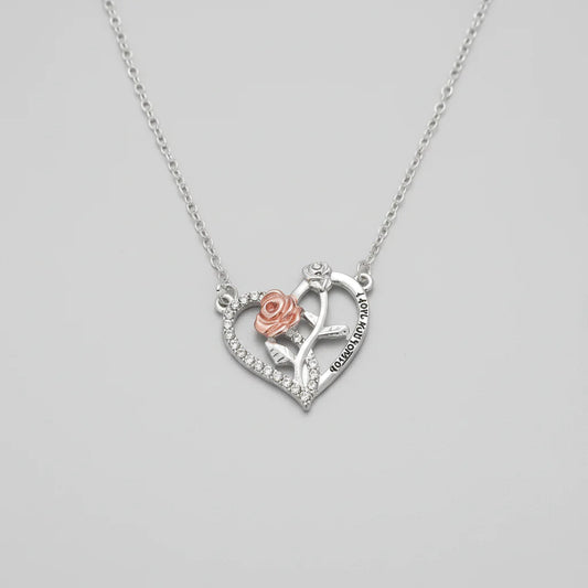 I Love You Forever Bear Necklace with Rose in Gift Box