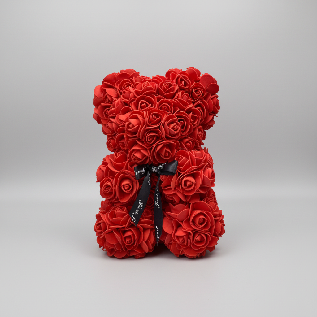 Rose Bear Plush Figure Made of Foam Roses - Romantic Gift for Her