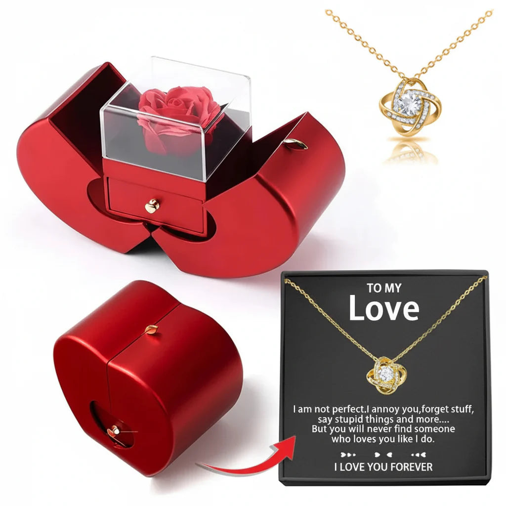 Apple Jewelry Box with Preserved Rose - Timeless Valentine's Gift