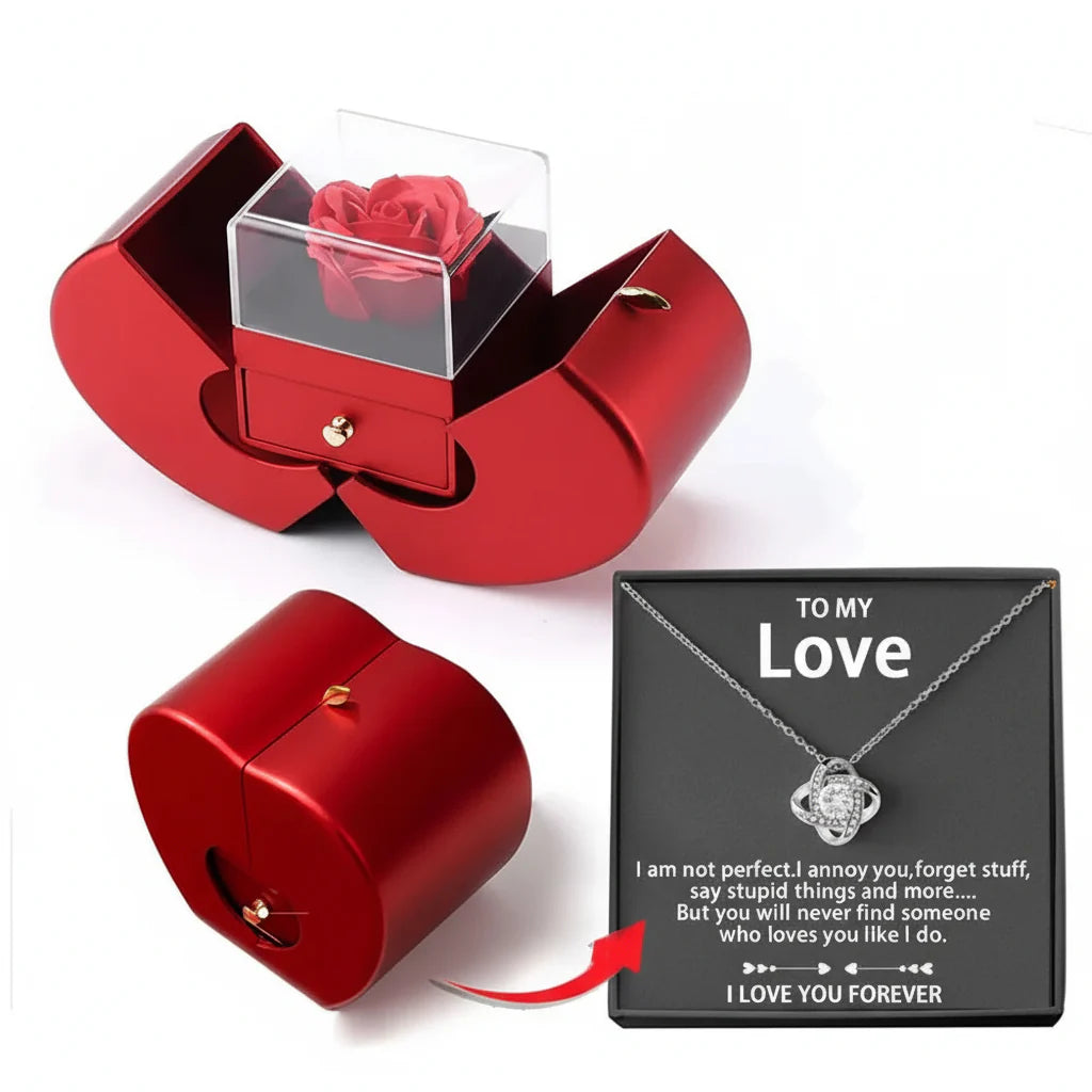 Apple Jewelry Box with Preserved Rose - Timeless Valentine's Gift
