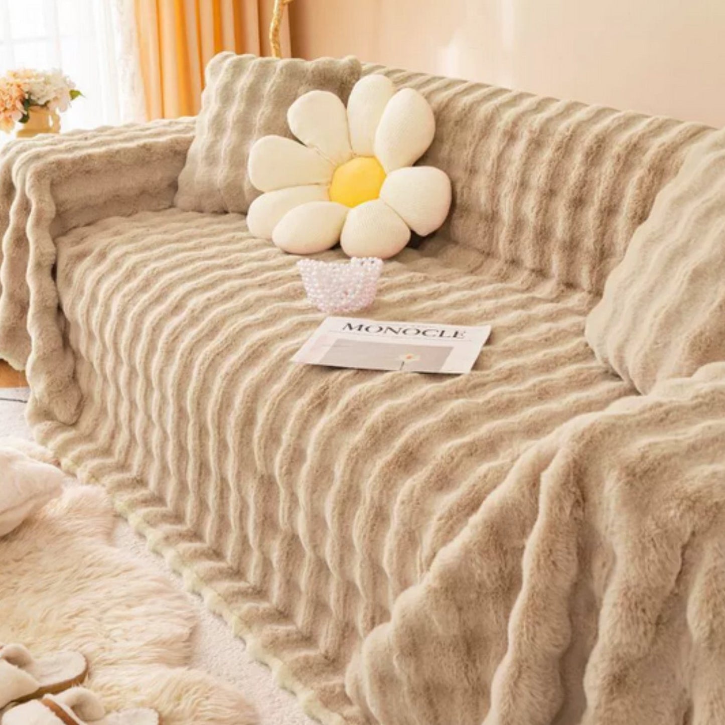 Plush Rabbit Faux Fur Sofa Cover