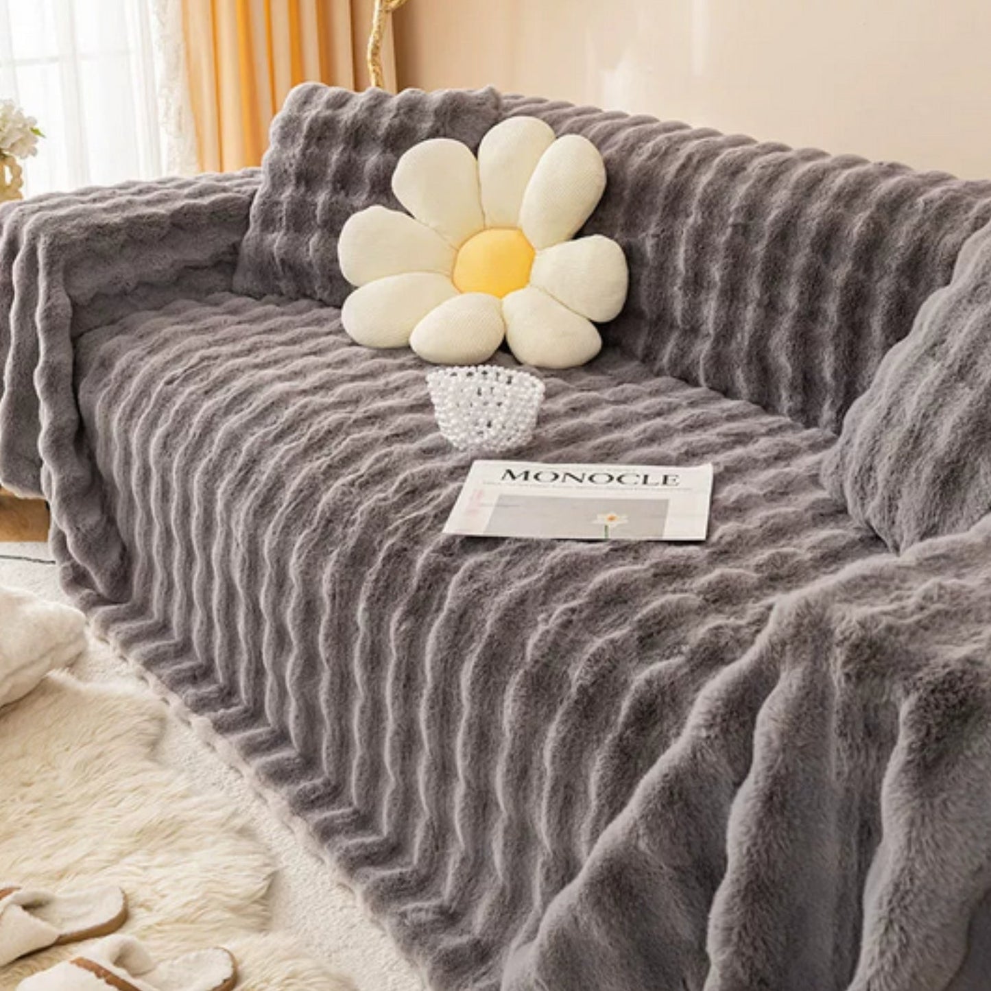Plush Rabbit Faux Fur Sofa Cover