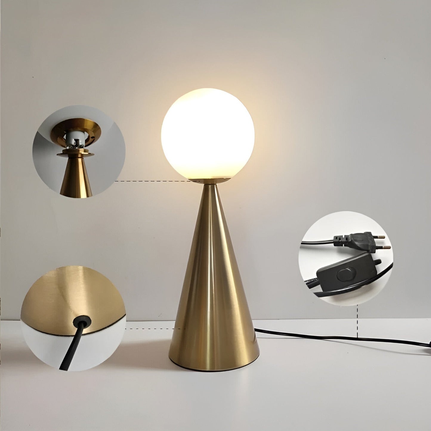Elegant Gold Table Lamp with Cone Shade - Luxurious LED Lighting