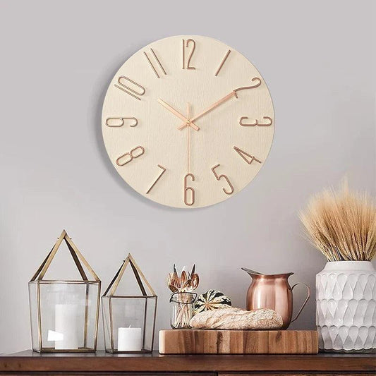 Frameless Wooden Wall Clock - Silent Scandinavian Minimalist Design