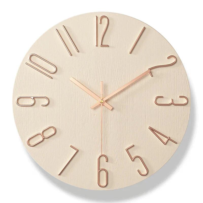 Frameless Wooden Wall Clock - Silent Scandinavian Minimalist Design