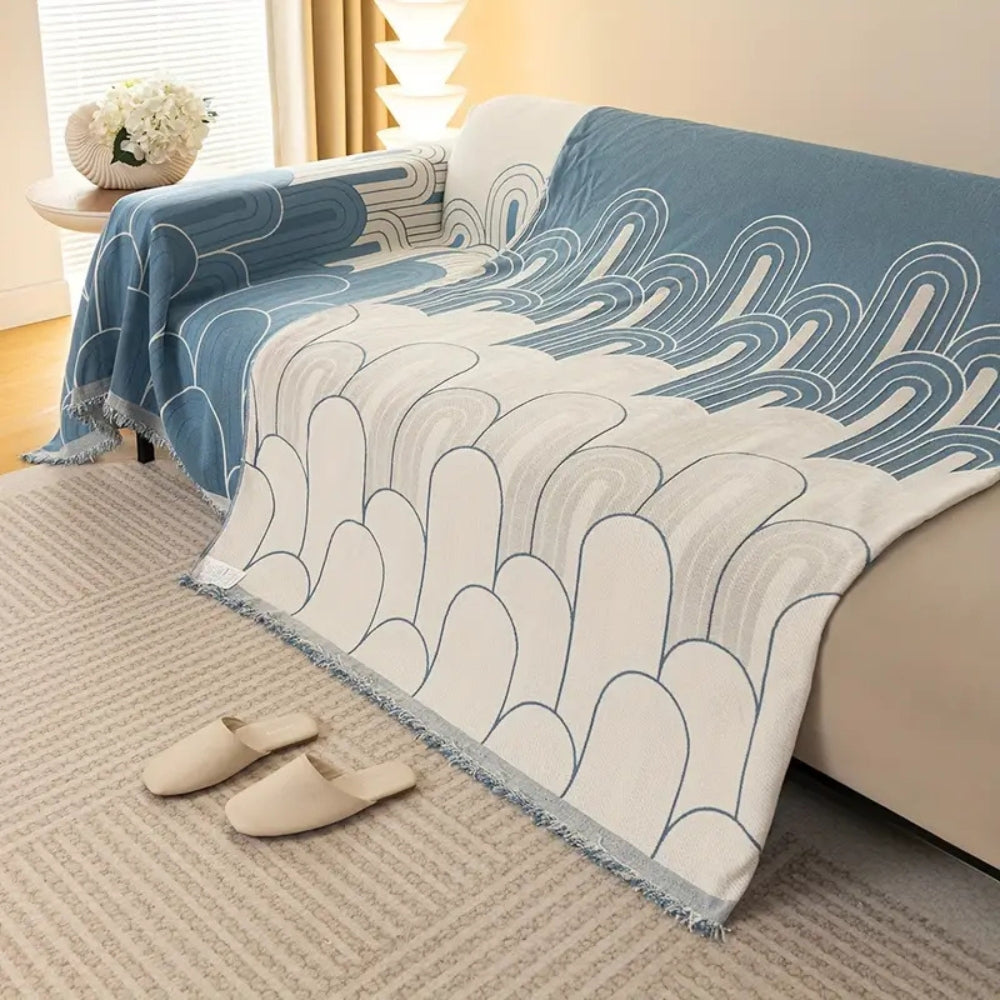 Rainbow Arches Chenille Sofa Cover with Tassels