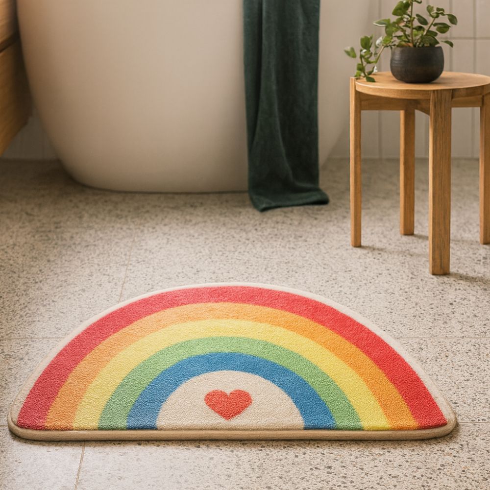 Rainbow Glow Microfiber Half-Moon Bath Mat