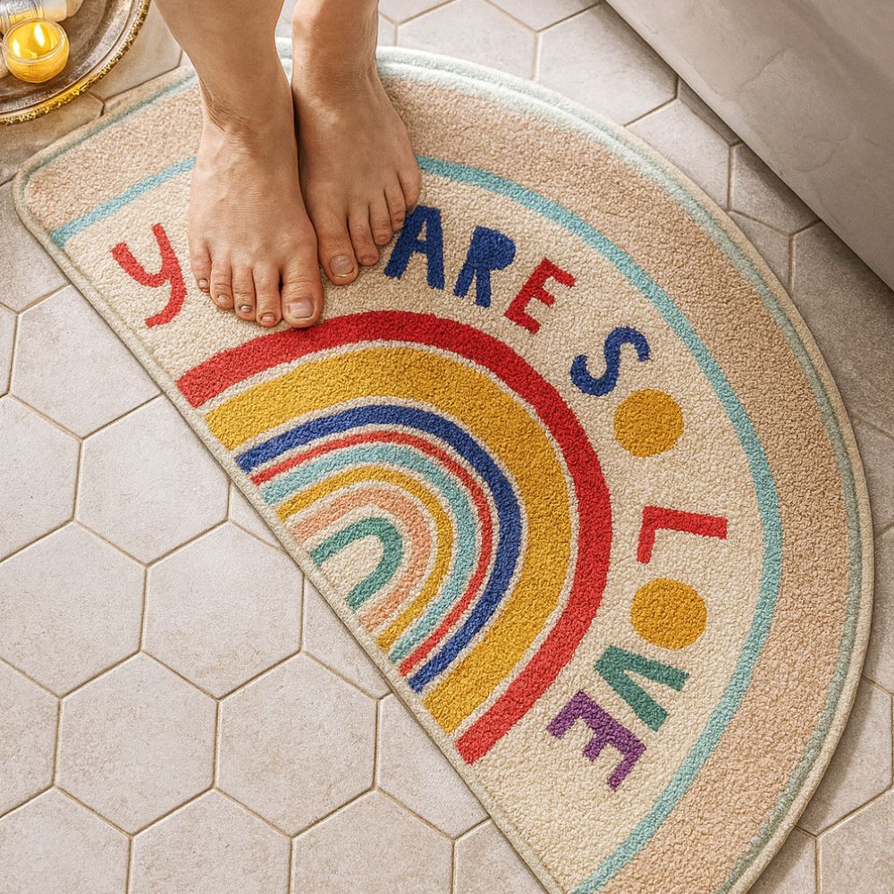 Rainbow Glow Microfiber Half-Moon Bath Mat