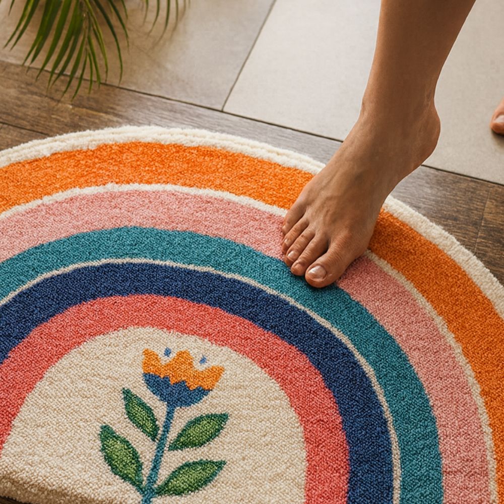 Rainbow Glow Microfiber Half-Moon Bath Mat