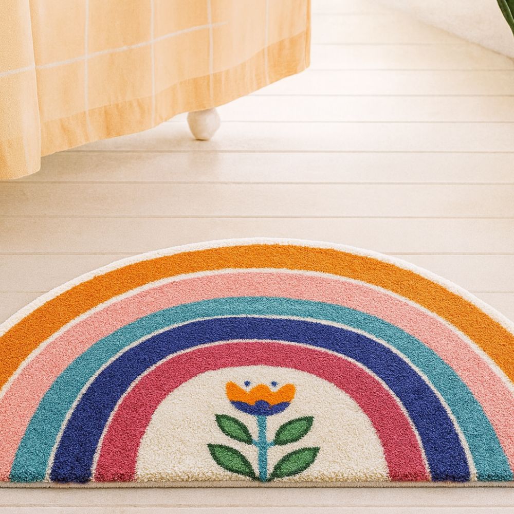 Rainbow Glow Microfiber Half-Moon Bath Mat