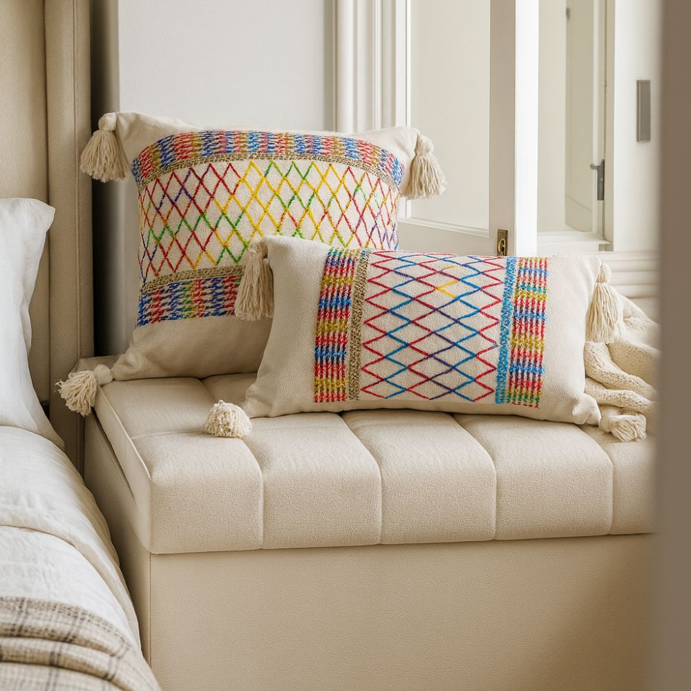 Rainbow Lattice Tassel Cushion Cover in Microfiber