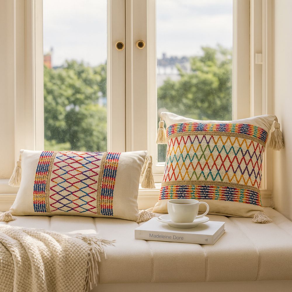 Rainbow Lattice Tassel Cushion Cover in Microfiber