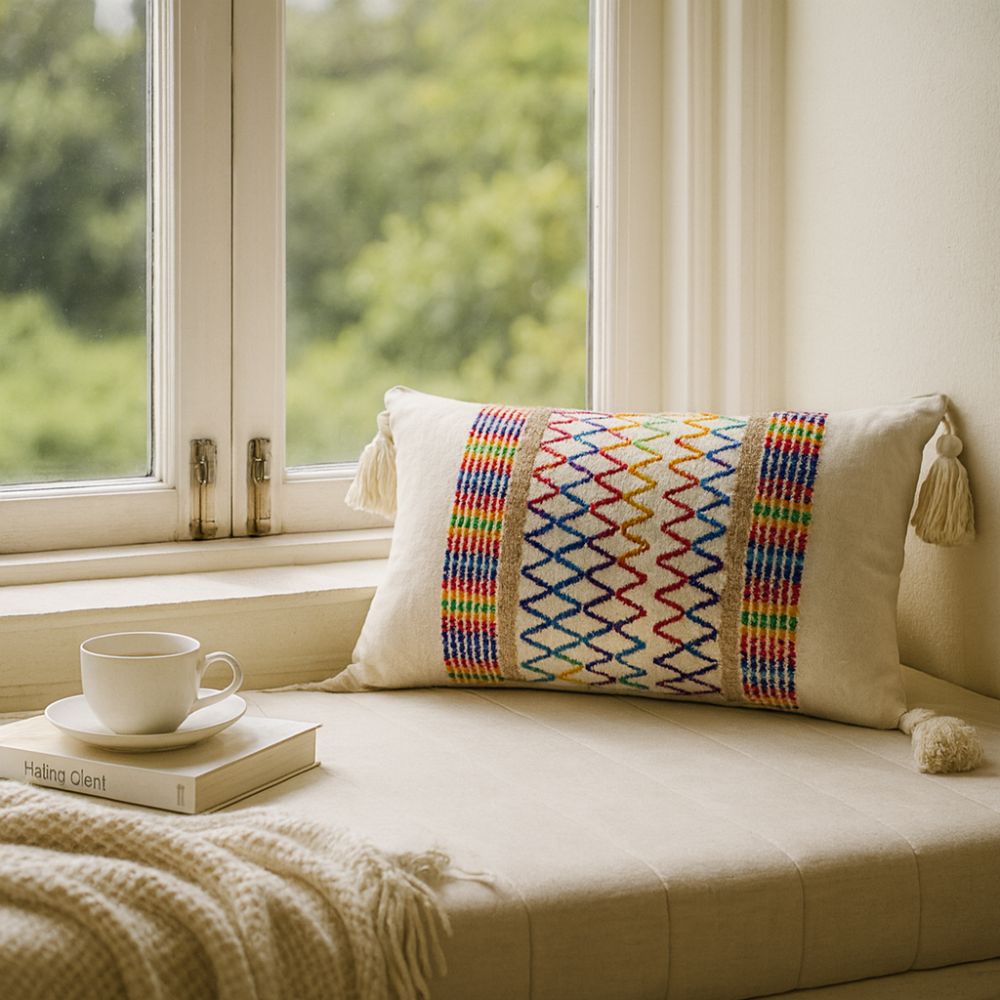 Rainbow Lattice Tassel Cushion Cover in Microfiber