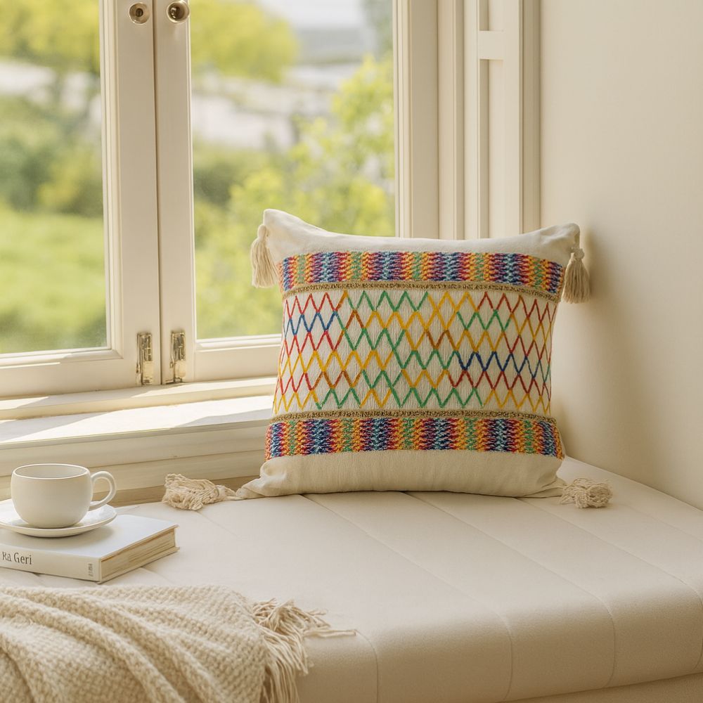 Rainbow Lattice Tassel Cushion Cover in Microfiber