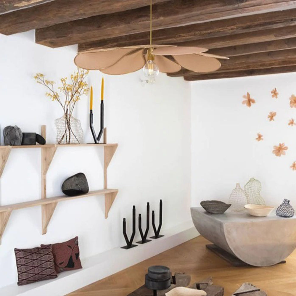 Nordic Rattan and Fabric Petal Pendant Light