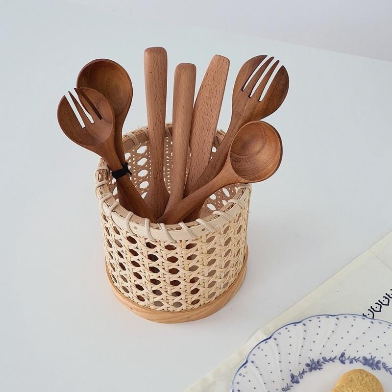 Rattan Cutlery Organizer and Multi-Use Storage Holder
