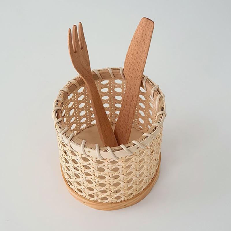Rattan Cutlery Organizer and Multi-Use Storage Holder