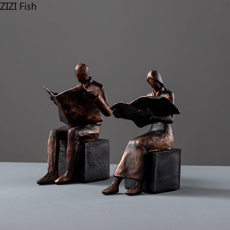 Abstract Reader Sculpture Bookend Resin Desk Accessory