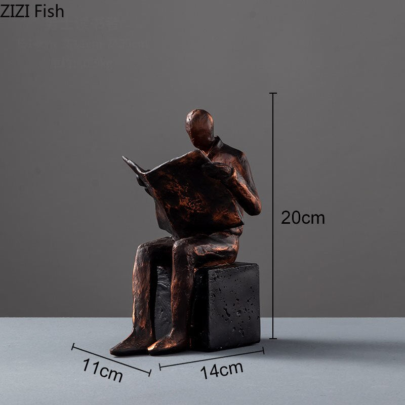 Abstract Reader Sculpture Bookend Resin Desk Accessory