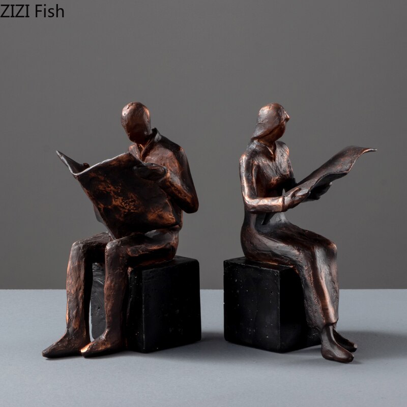 Abstract Reader Sculpture Bookend Resin Desk Accessory