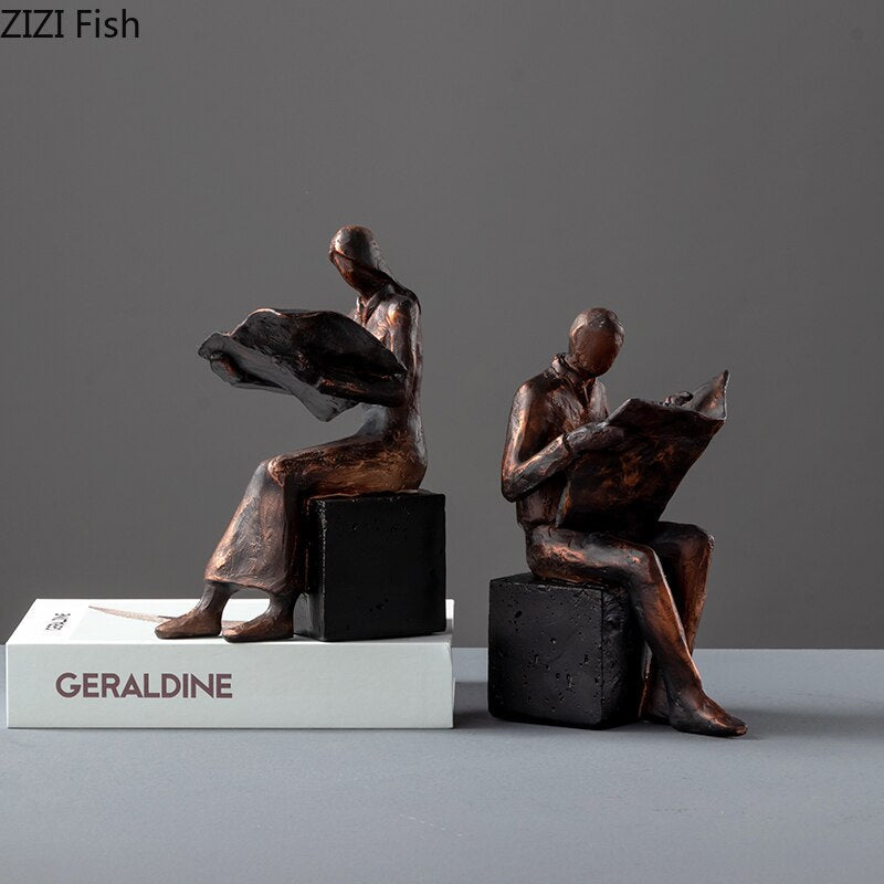 Abstract Resin Reader Sculpture Bookend Desk Accessory